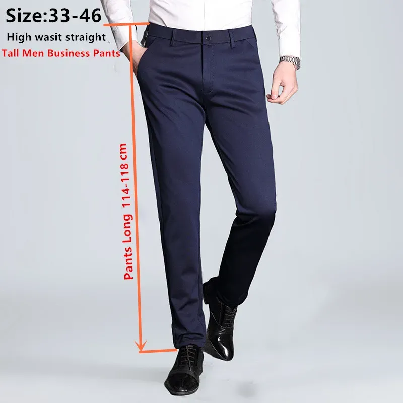 Pants Extra Long Dress Pants For Tall Men Business Plus Size 44 46 Formal Straight Black Loose Dark Blue Office Work Male Trousers