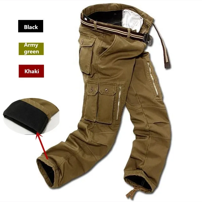 Pantalons Hommes polaire Cargo pantalon hiver épais chaud pantalon décontracté militaire Baggy tactique pantalon pleine longueur Multi poche grande taille 2840