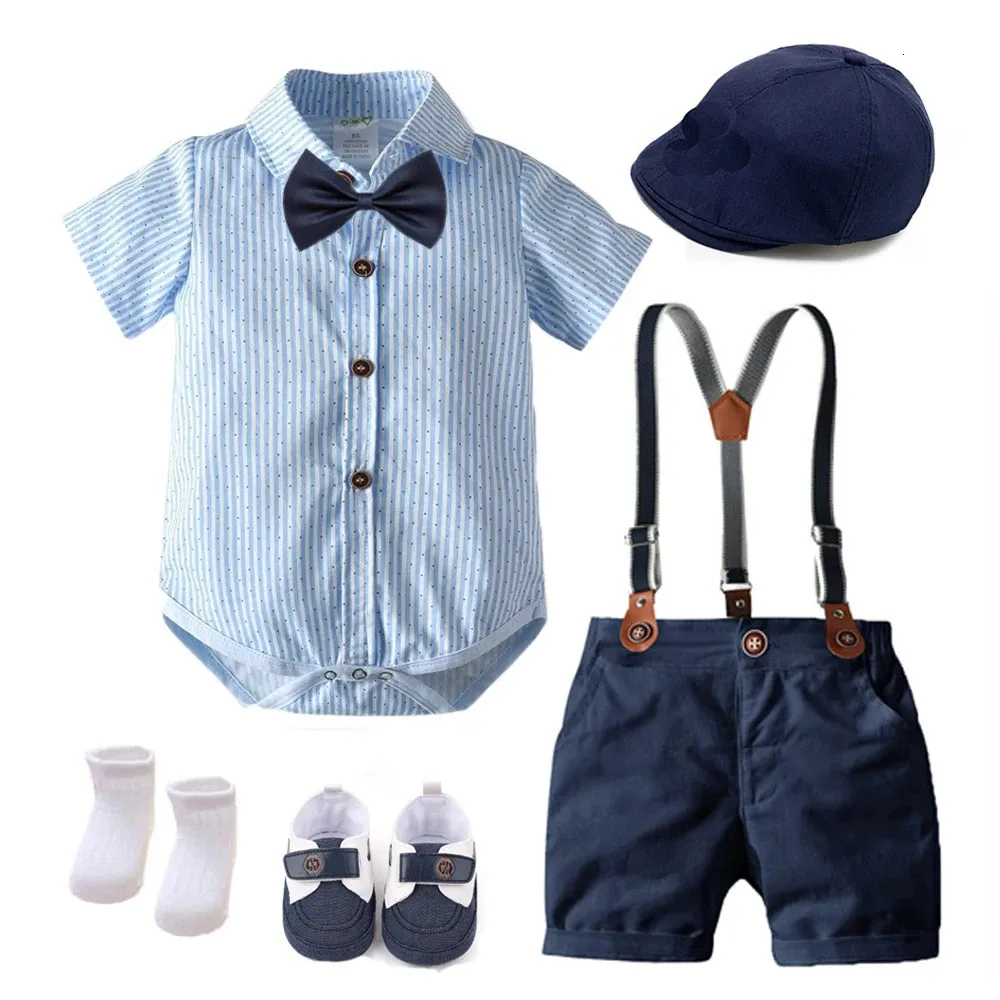 Sommar 1: a födelsedagsfestklänningar för pojke 3-18m spädbarnsformella kläder baby gentleman boutique present set småbarn 7 st-outfit kostym 240228