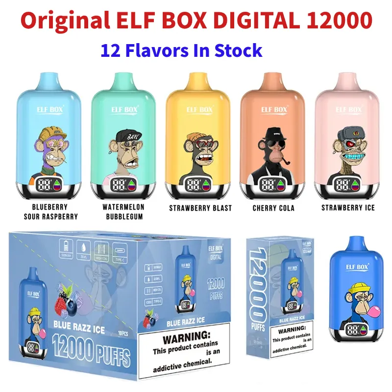 Original Elf Box Digital 12000 Puffs Disponibla Vape E Cigaretter 25 ml Förfylld POD Mesh Coil Puff 12K vs Fumot Digital 12000 Bang Box 12000 15000 Display Vapes Pen