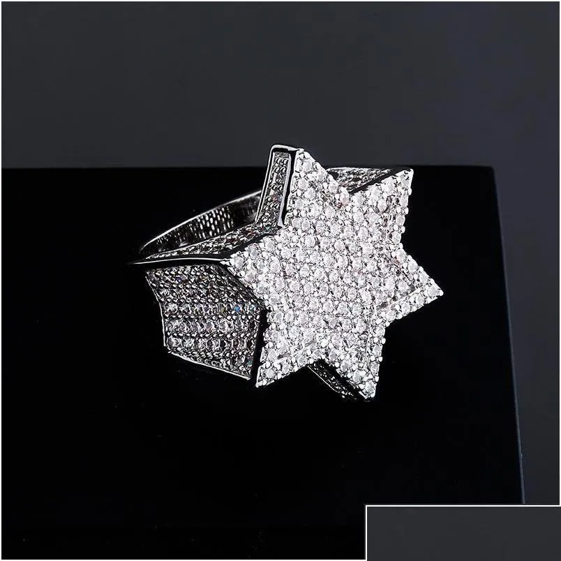 With Side Stones Mens Gold Ring High Quality Sixpointed Star Fl Diamond Rings Fashion Hip Hop Sier Jewelry Drop Delivery Dhgarden Dhuqz