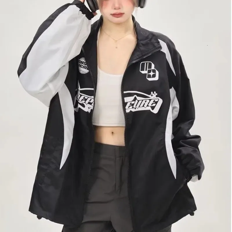 Deeptown Vintage Y2K Racing Jacket Women Streetwear Oversize Koreaanse Fashion Windbreaker Hippie Motorcycle Jackets Autumn Winter 240226