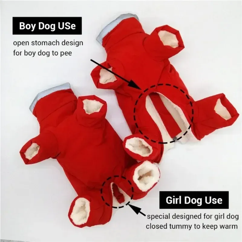 Jackets Dog winter clothing, warm and waterproof pet four legged jumpsuit, male/female dog reflective puppy jacket, puppy down jacket