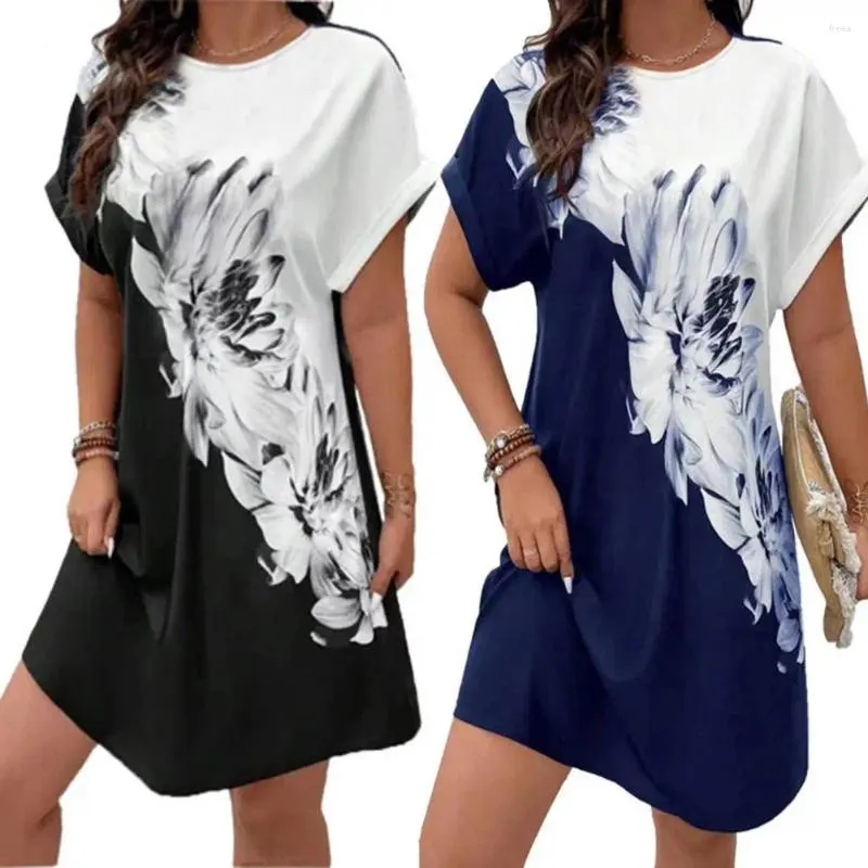 Robes décontractées Contraste Couleur Femmes Robe Automne Fleur Imprimer Midi Pour Pull Doux Longueur Au Genou Printemps Automne Mode