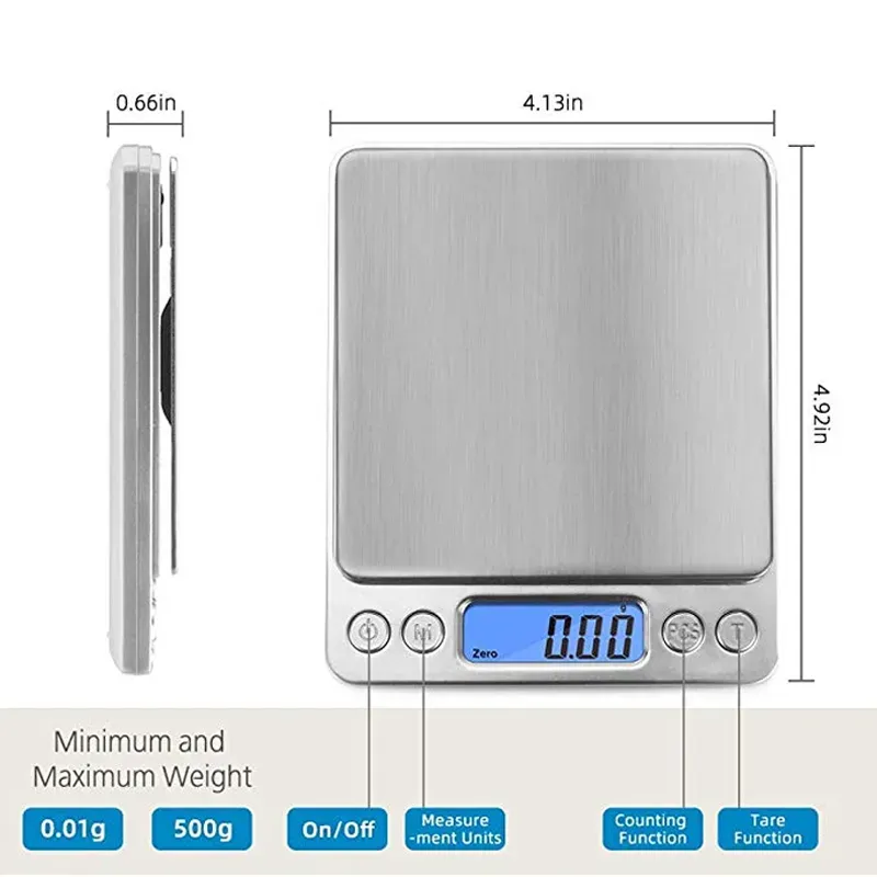 Electronic Digital Kitchen Scale 500g/0.01g 1kg 2kg 3kg/0.1g Precise Pocket Scale LCD Display Weight Grams Balance Measuring Weighing With 2 Trays For Cooking Baking