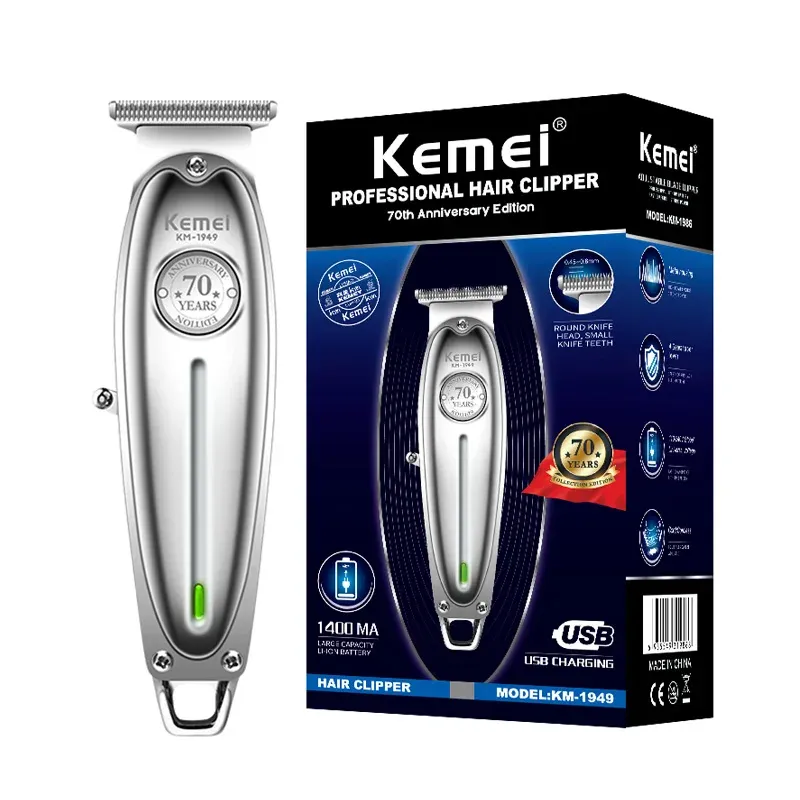 Clippers Kemei KM1949 AllMetal Professional Clipper For Barber Hair Trimmer Rechargeable Men Electric Beard Shaver Hair Cutting Machine