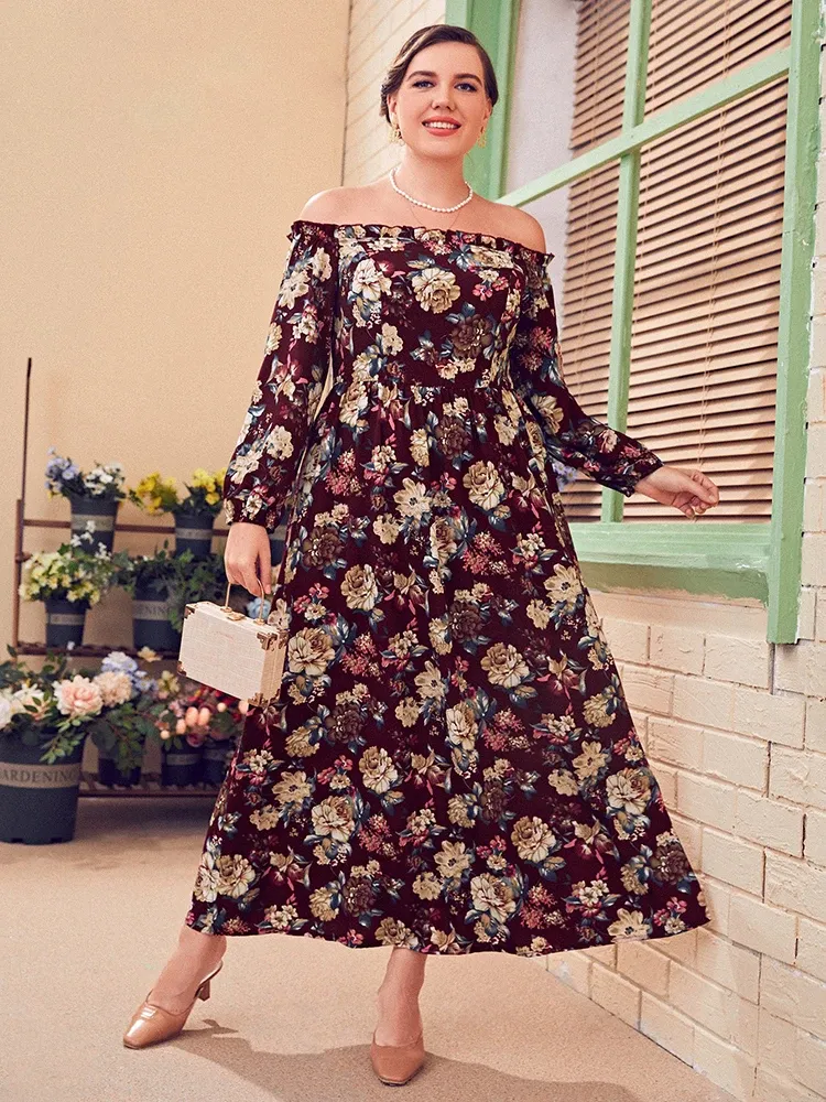 Dresses Toleen Women Plus Size Large Maxi Dress 2022 Summer Chic Elegant Long Sleeve Floral Boho Turkish Party Evening Festival Clothing