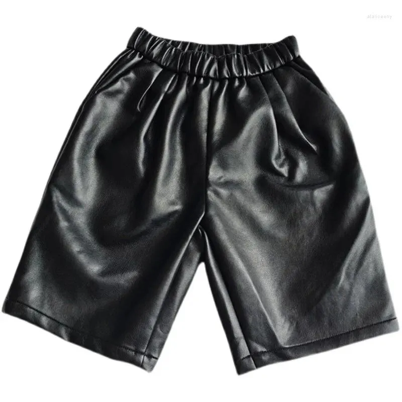Trousers 2024 Autumn Winter Girls Boys Cool Knee Length Pu Leather Pant Baby Kids Children Fashion