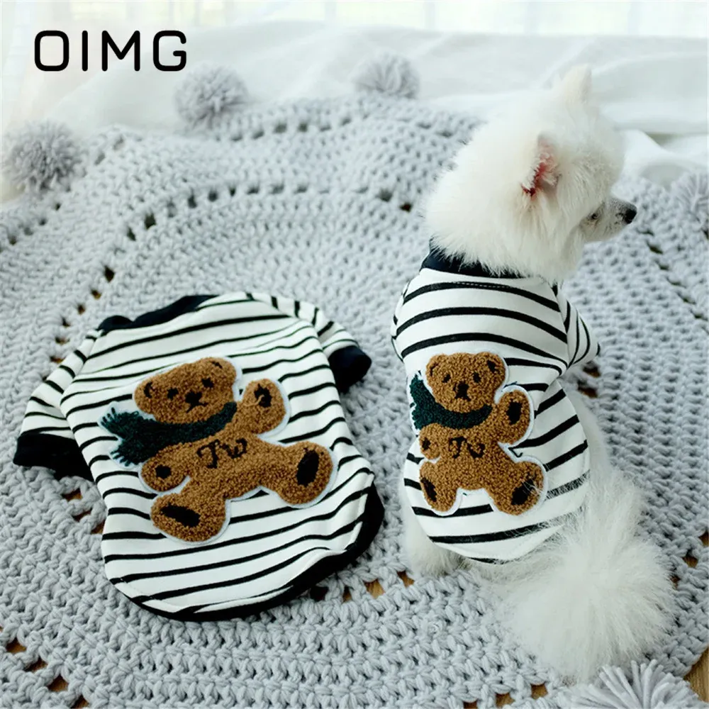 Hoodies oimg casual varm husdjur tröja svart vit randig valp pullover labrador pomeranian halsduk björn små medelstora stora hundkläder