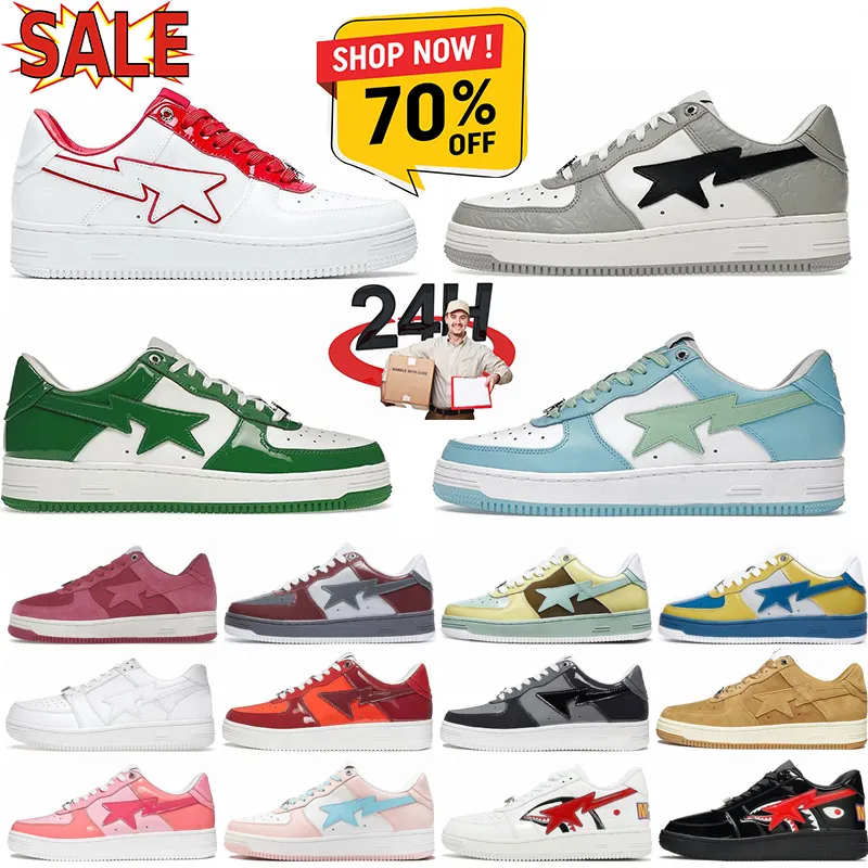 2024 designer sta sapatos casuais baixos homens e mulheres preto branco cinza skate esporte bapely tênis ao ar livre sapatos de couro impermeável tamanho 36-45 com caixa