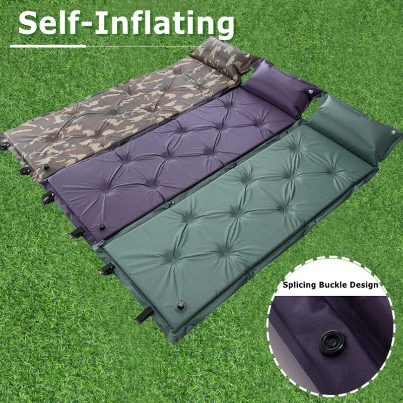 TADS AGADIATINE ULTRA Light Camping Mat Automatic Air Mattress de camping Mat de pique-nique pliant pliant iatable Tadre de couchage avec oreiller