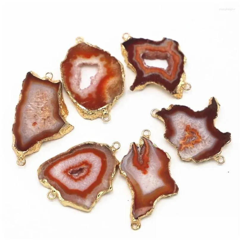 Anhänger Halsketten Naturstein Orange Achat Scheibe Anschlüsse Anhänger Charms Irregar Onyx Druzy Für DIY Männer Halskette Schmuck Drop De Dh9Jt