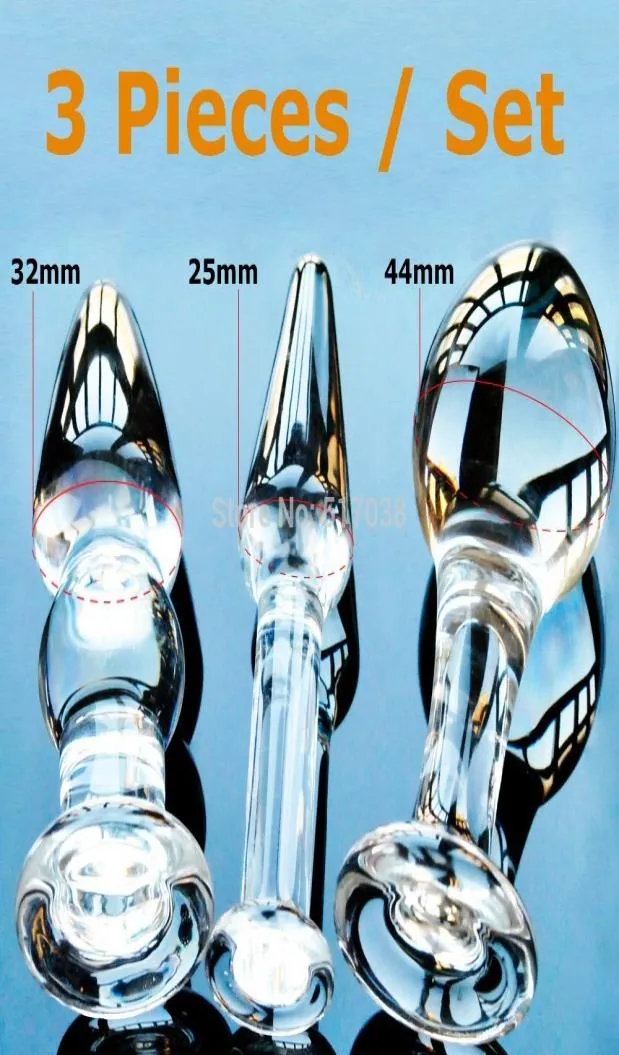 w1022 Cheap 3 pcs Set Pyrex Glass Anal Butt Plugs Beads Crystal Dildo Adult Sex toys female male masturbation products for women m5951340