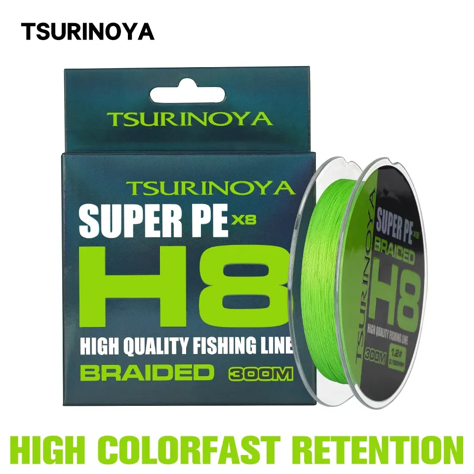 Accesorios Tsurinoya 300m 150m 100m 8 Tejes PE Línea de pesca H8 Ultralong Casting 8 hilos Línea multifilamento suave y trenzada 1450 lb