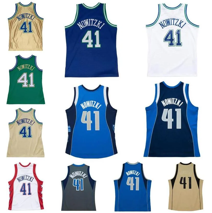 ステッチされたバスケットボールジャージ＃41 DIRK NOWITZKI 1998-99 2003-04メッシュハードウッドクラシックレトロジャージーメンズユースS-6XL