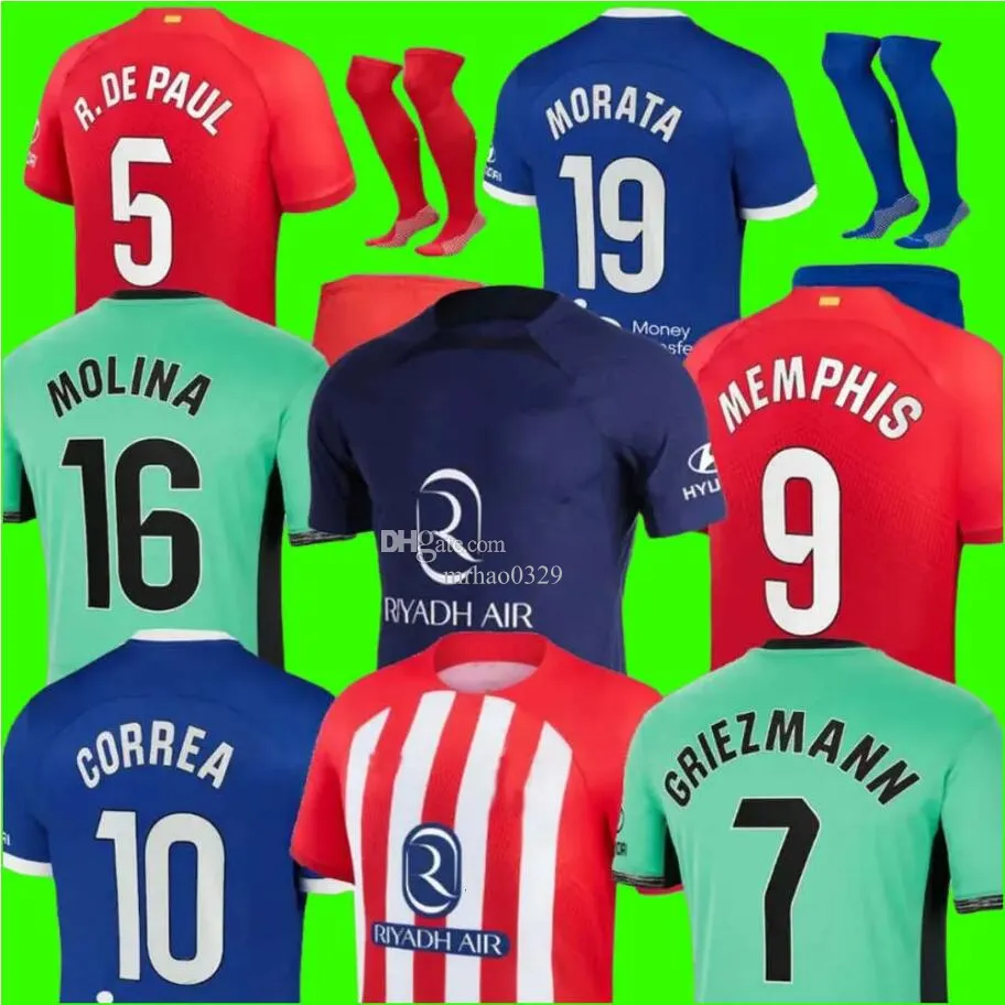 Atletico Madrids Soccer Jerseys Griezmann 23 24 120. rocznica 2023 2024 m.lloreente Koke Saul Correa Lemar Football Shirt Men Kids Sets Munds 888 888