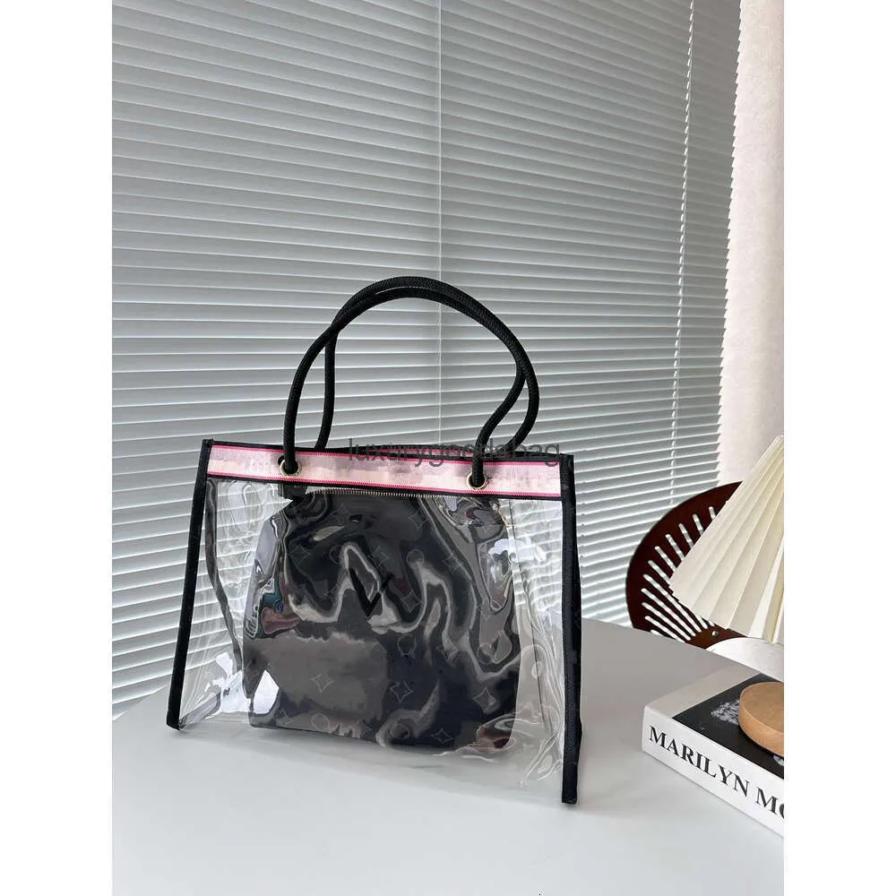 2024ss nova moda transparente geléia bolsa designer portátil saco de compras das mulheres bolsa um ombro crossbodys grande saco de compras 2 peça conjunto carteira pvc 40cm