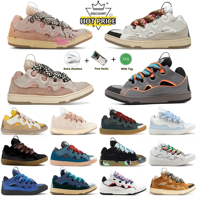 Luxury Lanvinlities Casual Shoes University Fashion Leather Sneakers Extraordinary Top Quality Beige Yellow Blue Grey Brown Pink Men Women Shoes Dh Gate Size 35-46