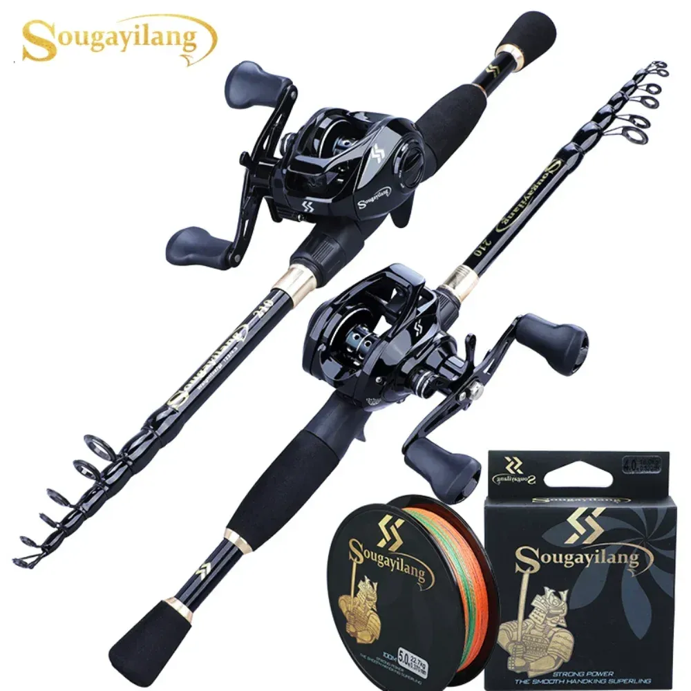 Combo Sougayilang 1.82.4m Casting Fishing Combo Telescopic Fishing Rod and 7.2:1 High Speed Fishing Reel with 150M Line Pesca