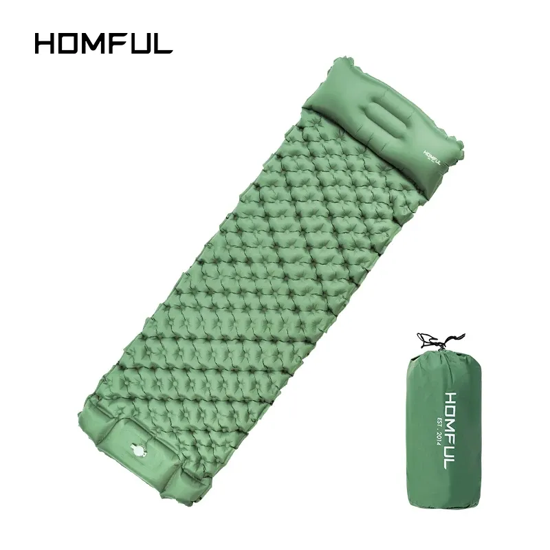 Mat HOMFUL Matelas de Couchage pour Camping Tapis de Couchage Autogonflant Ultraléger avec Pompe à Pied Gonflage Rapide imperméable pour la randonnée