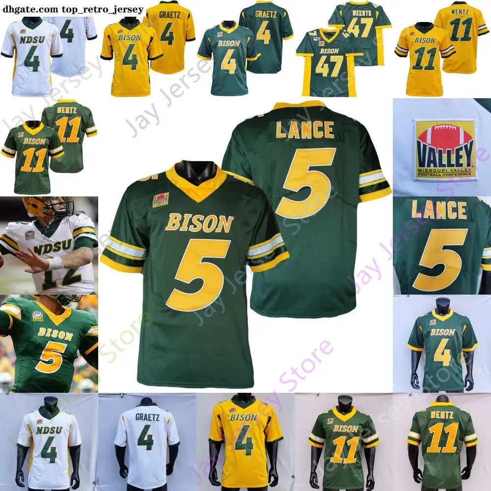 11 Carson Wentz NDSU North Dakota State Bison Maglia da calcio NCAA College Carson Wentz Trey Lance Ty Brooks Adam Cofield Christian Watson Sproles Tuszka