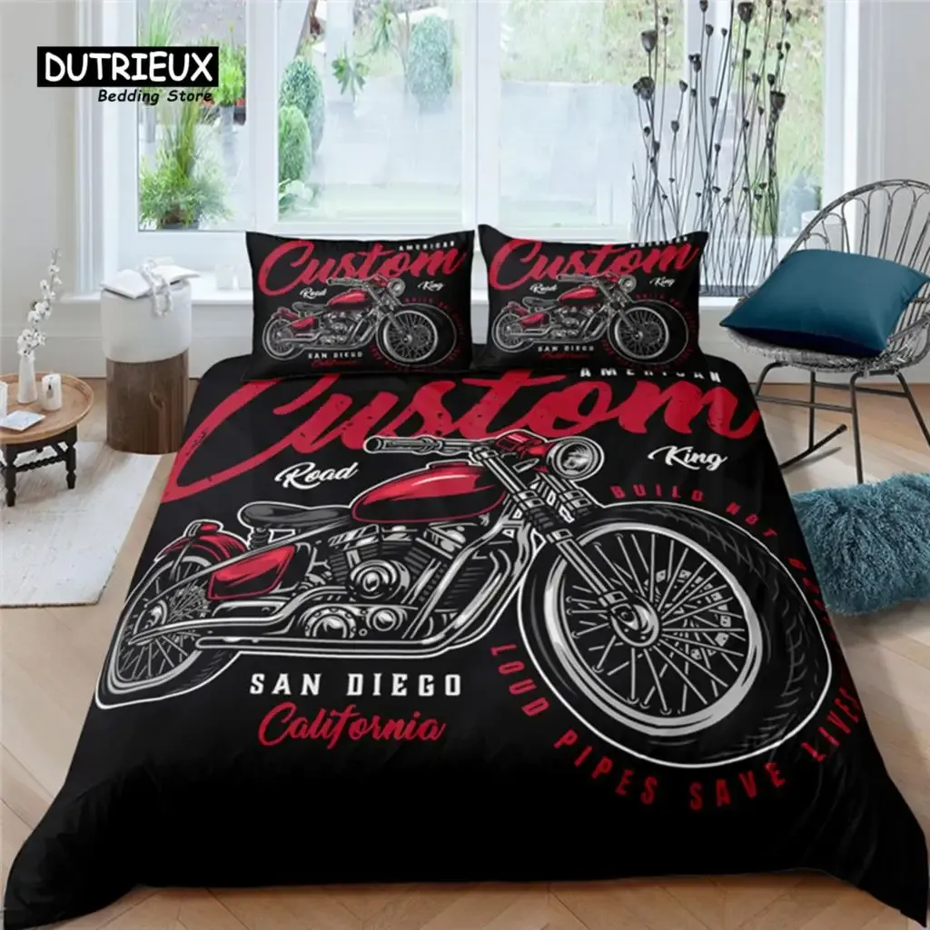 Set Home Living Living Luxury 3D Motorcycle Liberding Ensemble de couverture de couette confortable Ensemble de literie pour enfants Queen et King EU / US / AU / UK Taille des rideaux transparents