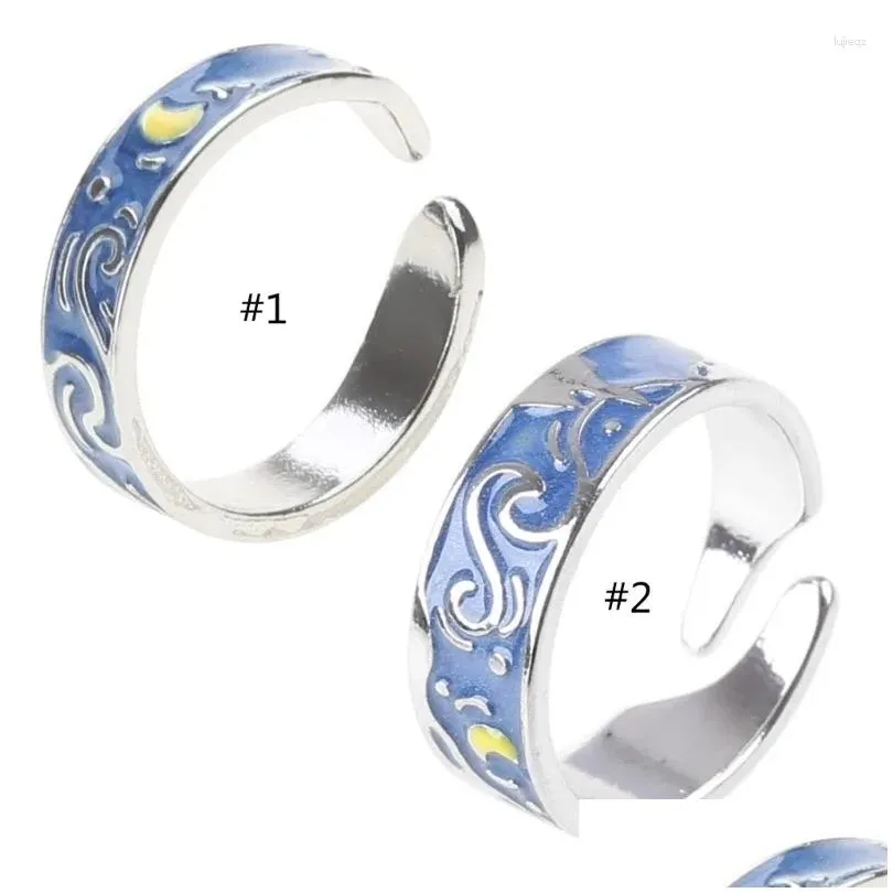 Bagues de cluster Bague plaquée Sier Nice Gogh Starry pour Sky Open Lover Ri Drop Livraison DHD75