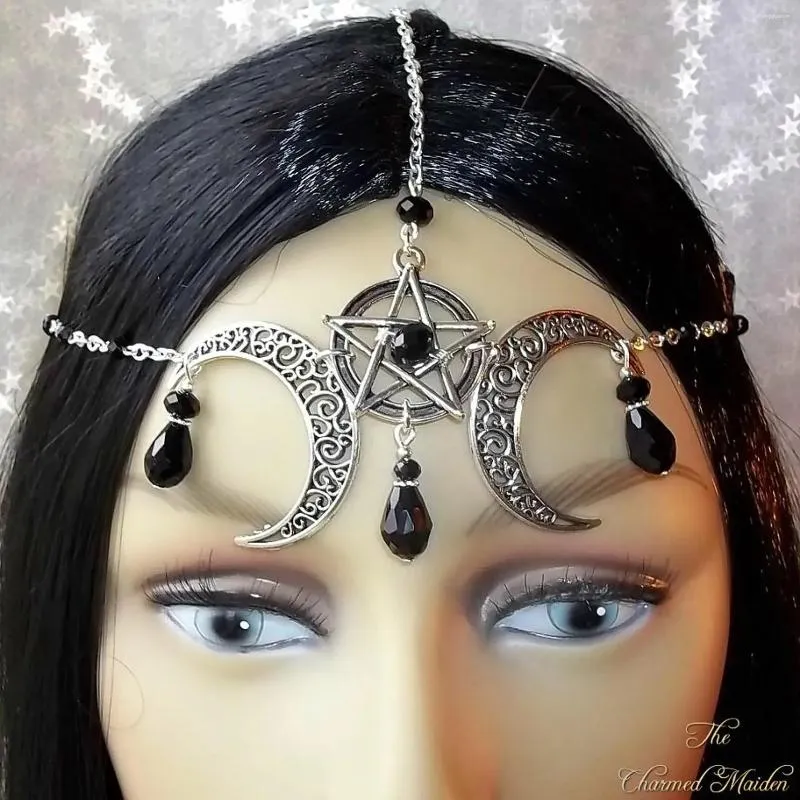 Hair Clips Wicca Moon & Triskele Headpiece Gothic Head Chain Circlet Pagan Headdress Wiccan