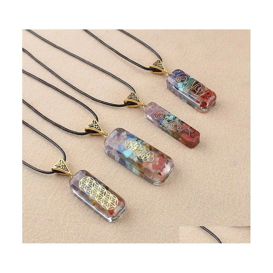 Pendant Necklaces Reiki Healing Colorf Chips Stone Chakra Orgone Energy Resin Necklace Amet Orgonite Crystal Carshop2006 Drop Delive Dhtbj