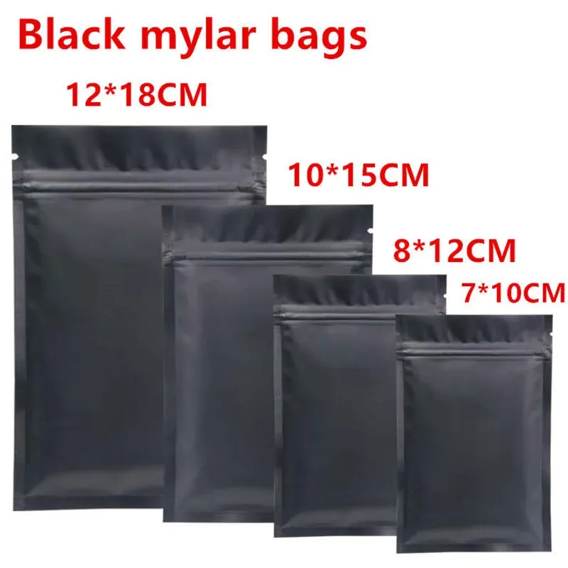 wholesale Plastic Mylar Packaging Bags Black Zipper Lock Seal Aluminum Foil Sealable Pouch For Food Snacks Tea Coffee Dry Herb Flowers ZZ
