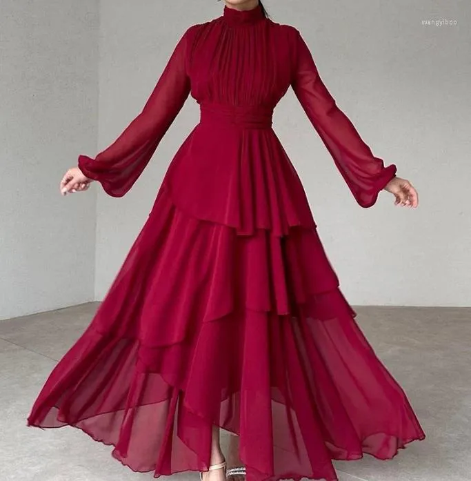 Повседневные платья женские 2024 весенняя мода сетчатое элегантное однотонное повседневное платье с воротником-стойкой и длинными рукавами