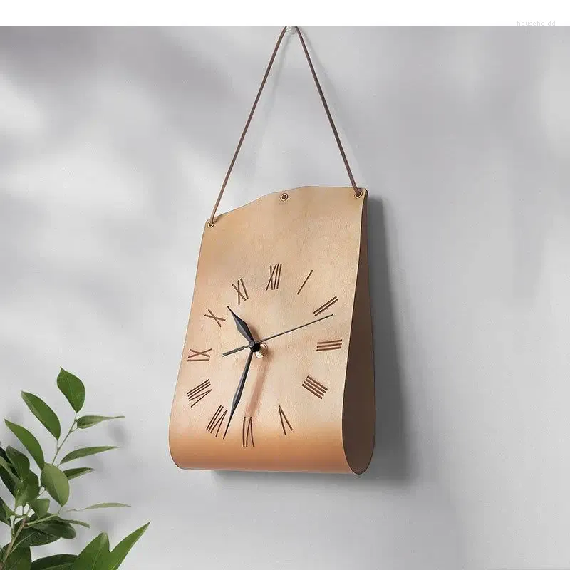 Wall Clocks Minimalism PU Leather Tote Bag Shape Silent Sweep Needle Clock Living Room Background Decorative Wall-mounted