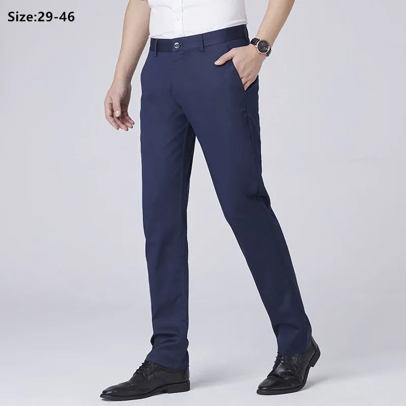 Pants Summer Business Suit Pants Ice Silk Dress Men Formal Thin Straight Slim Fit Office Plus Size 46 Sträckt icke -järnbyxor
