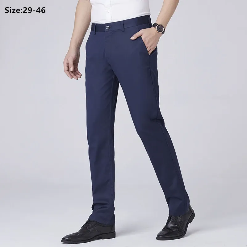 Pants Summer Business Suit Pants Ice Silk Dress Men Formal Thin Straight Slim Fit Office Plus Size 46 Stretched Nonironing Trousers