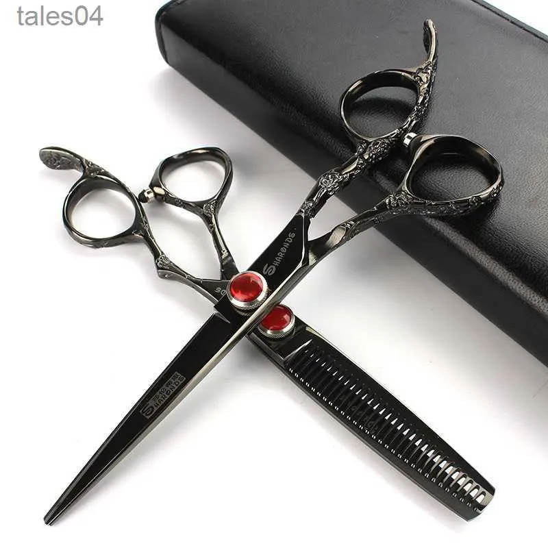 Scissors Shears Black Professional Hairdressing scissors 6.0 inch 440c cutting shears Japanese hair salon hair styling to thinning scissors set 240302