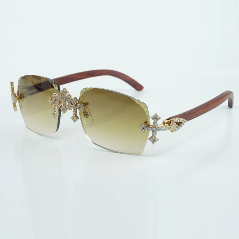 New cross fully inlaid diamond factory glasses 3524018 sunglasses natural original wood legs and 58 mm cut lenses