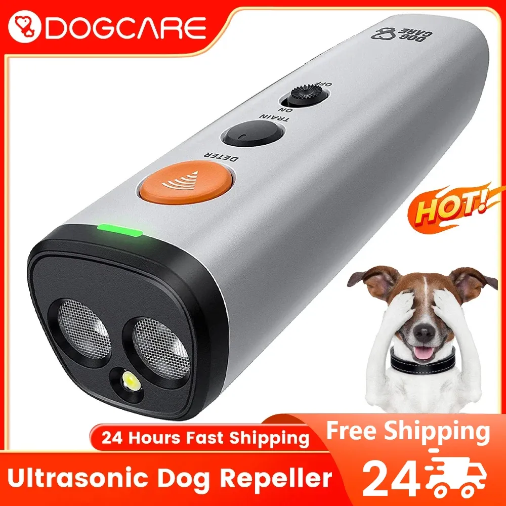 Repelentes DOGCARE Ultrasonic Dog Repeller No Dog Noise Anti Barking Stop Bark Eletrônico Dispositivo de treinamento de cães 2 modos com LED Flash Light