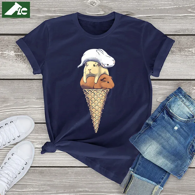 T-shirts flc 100% bomullstee kawaii kvinnor kläder sommar unisex topp rolig marsvin tshirt casual kvinnlig t shirt söt anime streetwear