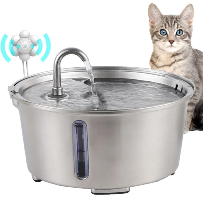 Supplies Stainless Steel Faucet Automatic Cat Fountain with Water Level Window,Ultra Quiet Pump Circulating Filtration Pet Cats Fountain