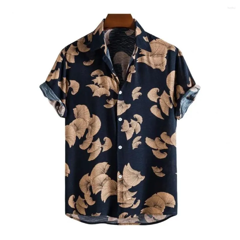 Mense Casual Shirts Matchande par Klädskjorta Colorblock Tryckt Spring Single-Breasted Beach Cardigan Coat