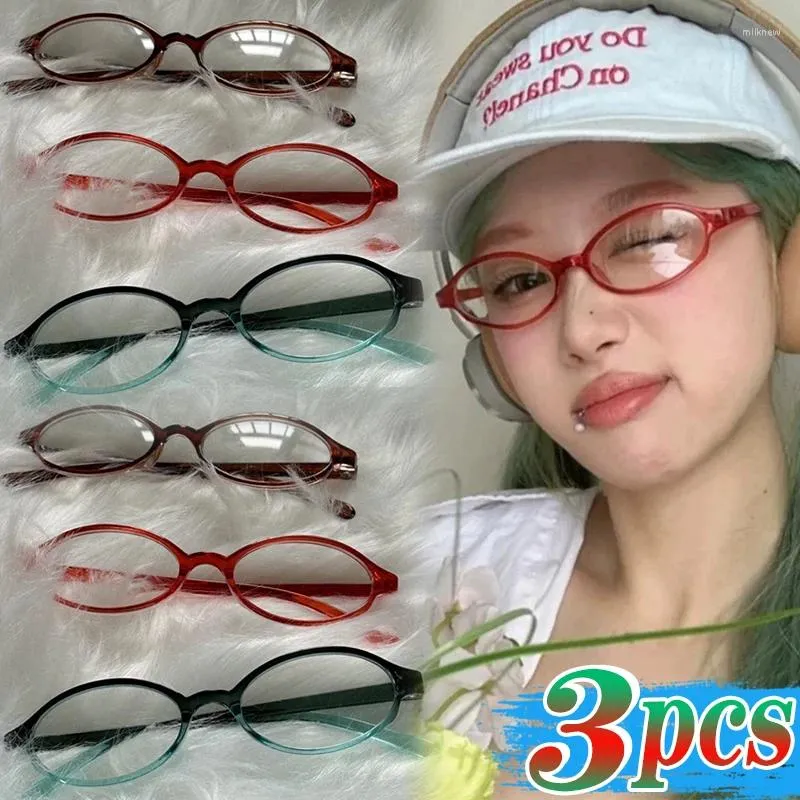 Solglasögon 1/3st Red Green Oval Frame Glasses Women Girls Y2K Retro Anti Blue Light Eyewear Glass Computer Reading Gelgassor Dekorativa