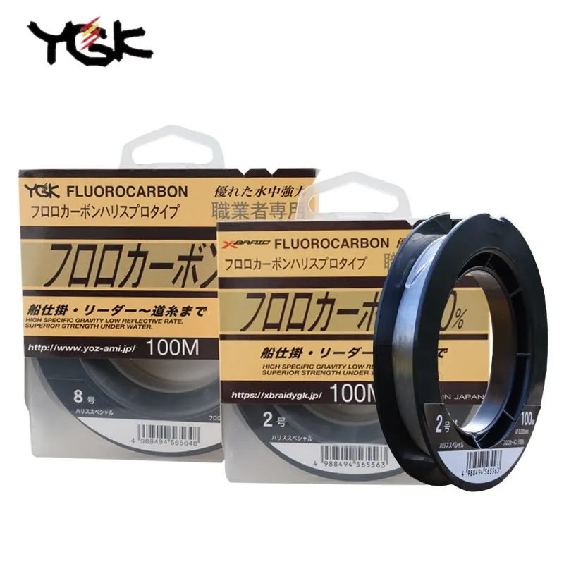 Linie oryginalne Japan Ygk Fluorocarbon Linia XBRAID 100% Łódź węglowa Linia połowowa 100m #0,8 #20 1,8 kg35,4 kg