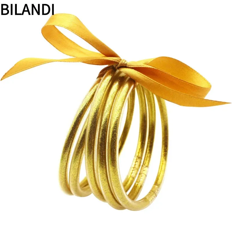 Bilandi bijoux modernes en plastique Silicone bracelets Bracelet tendance paillettes 5 pièces ensemble Bracelet bracelets pour femmes cadeaux 240228