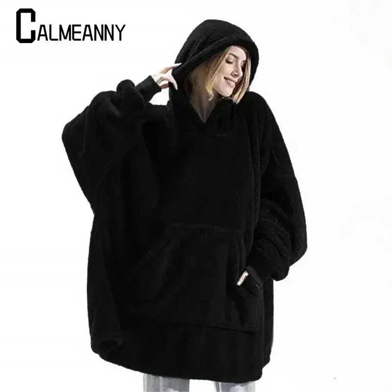 Moda invernale per il tempo libero Semplice maglione con cappuccio Caldo spesso felpa con cappuccio da donna Coperta in pile con tasca sulla manica Harajuku Trend Streetwear 240301