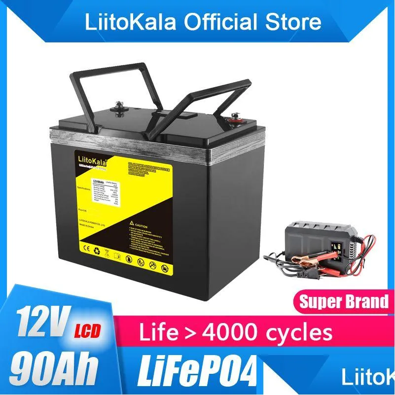 Batterier Liitokala 12.8V 90AH LIFEPO4 Power Bank 90000MAH Batteripaket Deep 4000 Cykel Inbyggda BMS för båtstrollande motor RV Camper DHDH3
