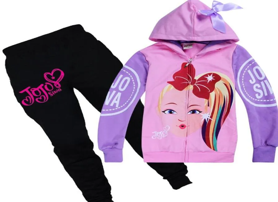 Jojo siwa conjunto para menina grande agasalho roupas outono inverno manga longa com zíper coatprint pant 2pc outfit crianças esporte suit1912933