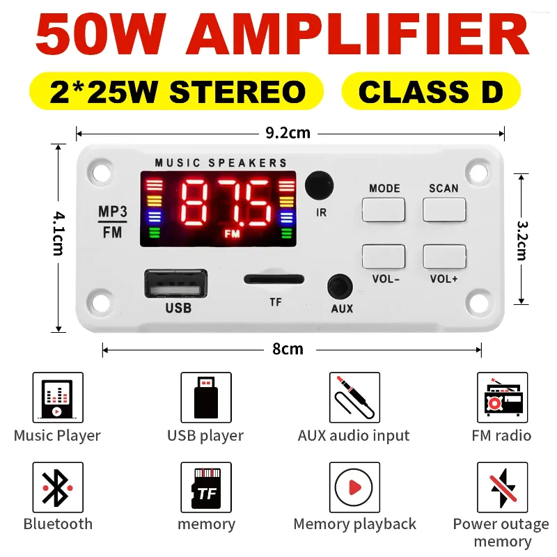 Player Decoder Board 18V Bluetooth 5.0 50W Car FM Radio Module Support TF USB AUX