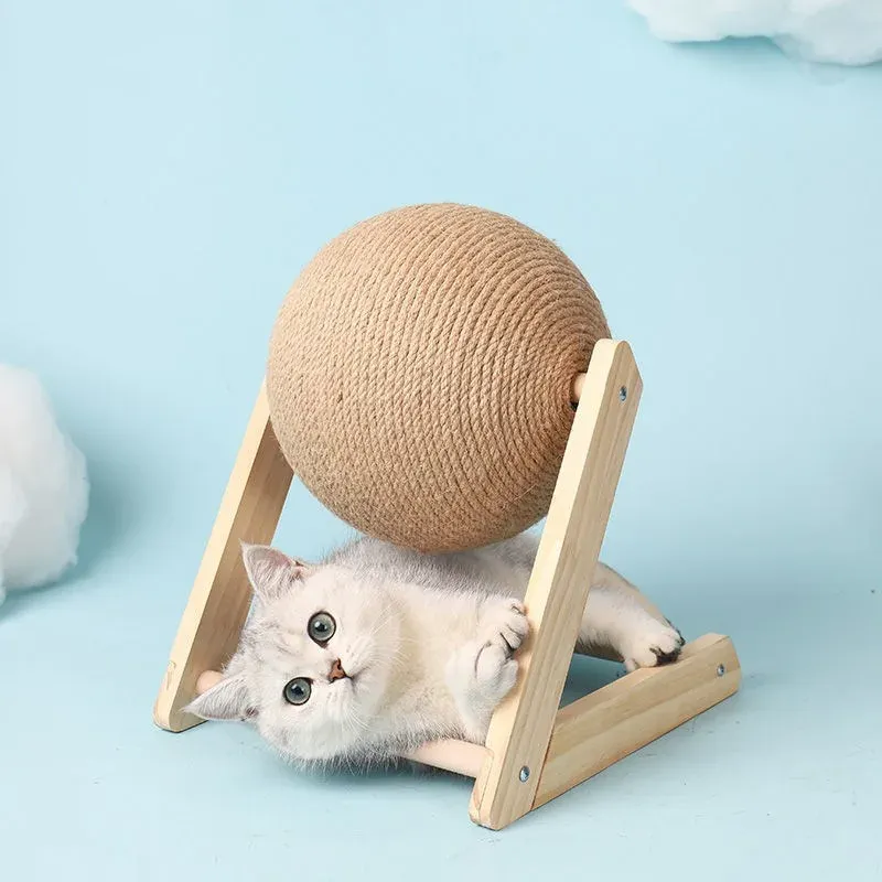 スクラッチャー猫のスクラッチボールおもちゃsisalと木製の安定した三角屋内屋内頑丈なスクラッカークールなスクラッチスタンドスピン家具