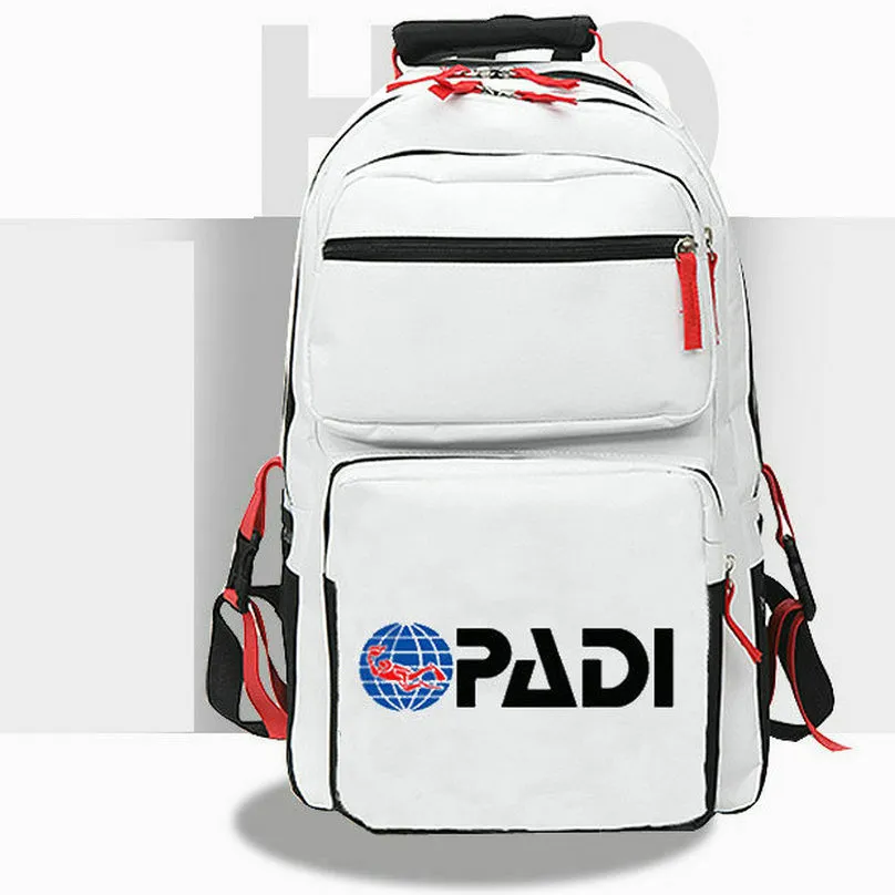 Sac à dos de l'Association professionnelle des instructeurs de plongée Sac à dos PADI Sac à dos Sport Print Sac à dos décontracté Sac à dos blanc noir