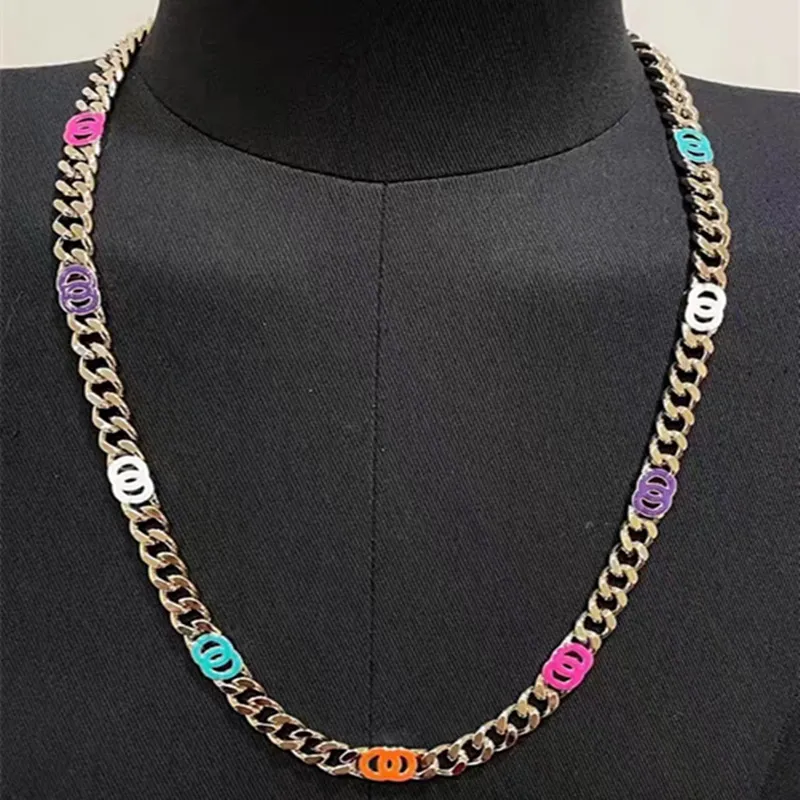 New Luxury Jewelry Fashion Colorful Enamel Letter C Cuban Necklace Hip Hop Accessories Personalized Bracelet